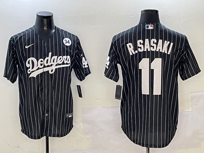 Men Los Angeles Dodgers #11 R.Sasaki Black Stripe Jointly Name 2025 Nike MLB Jersey style 7->los angeles dodgers->MLB Jersey